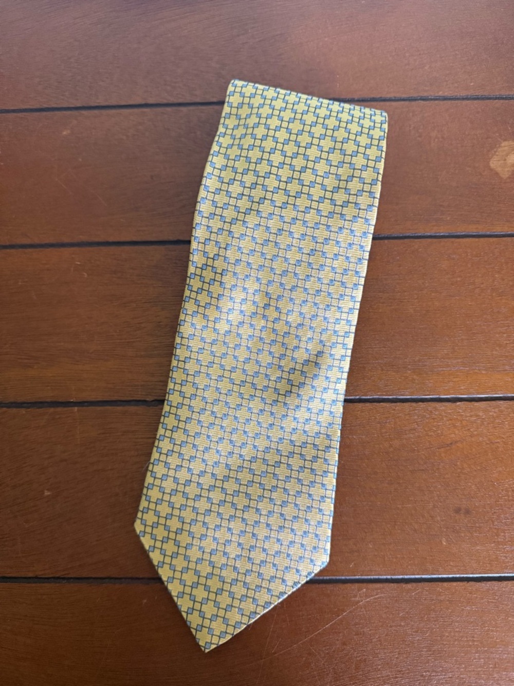 Vintage Tommy Hilfiger Yellow Blue Dot 100% Silk Made in USA Mens Tie